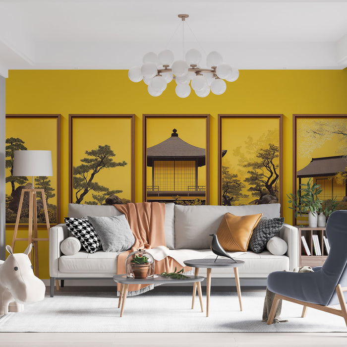 Fotótapéta festmény utánzat | Japán táj pavilonnal és dús növényzettel