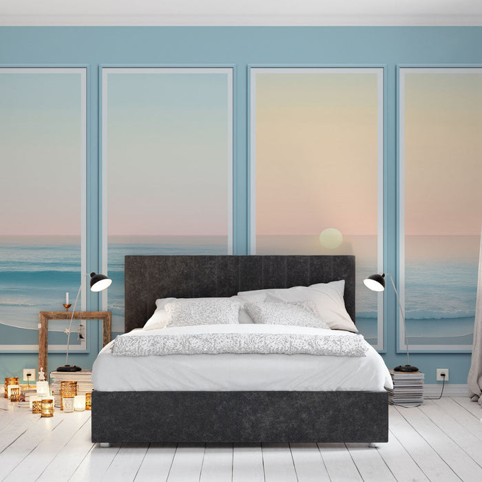 Carta da parati imitazione pittura paesaggio marino | Orizzonte tranquillo con tramonto pastello