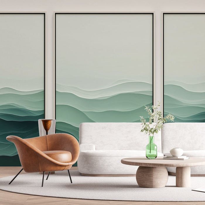 Fototapete Leinwandimitat Meereslandschaft | Wellen in beruhigenden Grüntönen