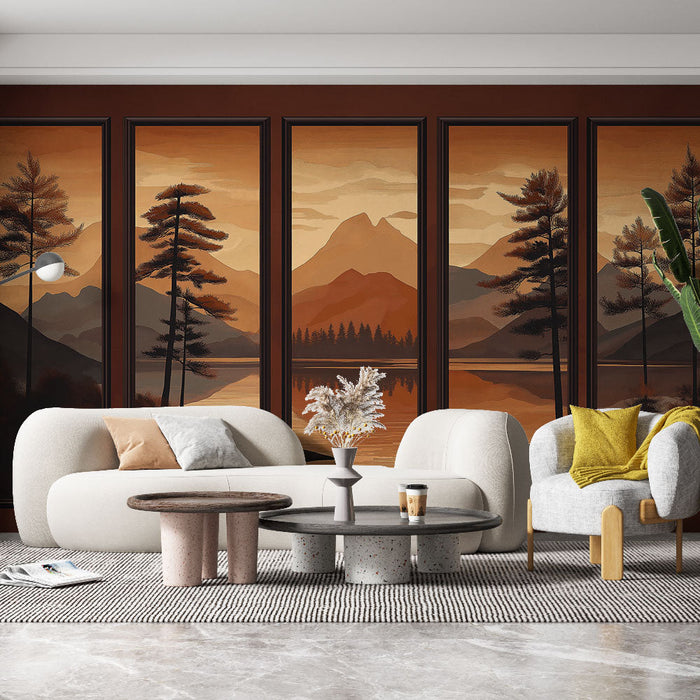 Mural Wallpaper painting imitation | Mountain landscape with warm tones