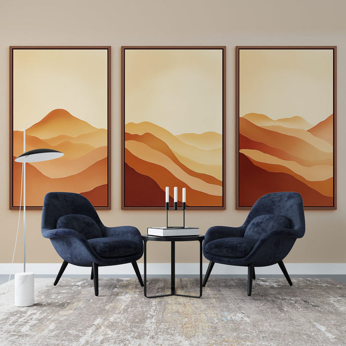 Ταπετσαρία τοιχογραφίας απομίμηση πίνακα ορεινού τοπίου | Ζεστά διαβαθμισμένα κίτρινα και πορτοκαλί