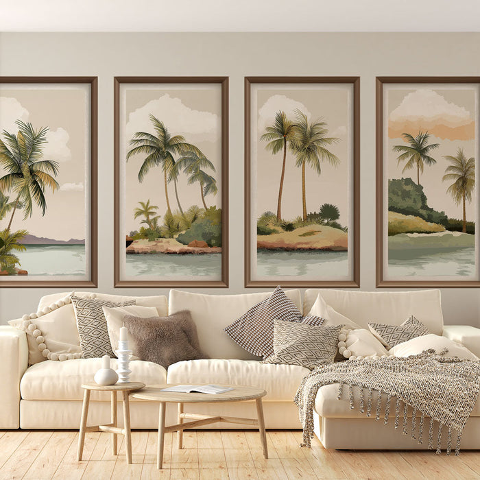 Tapet mural tablou imitație | Peisaj tropical cu palmieri în tonuri moi
