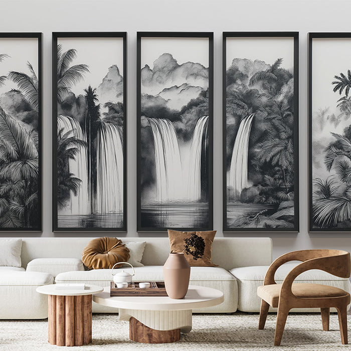 Fototapet lerretsimitasjon | Tropisk landskap i svart og hvitt