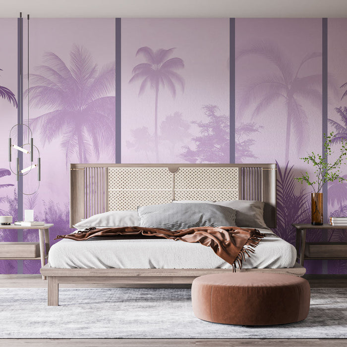 Tapet imitație pictură peisaj tropical în nuanțe de mov