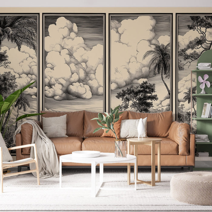 Tapetti maisemajäljitelmä pöydälle | Karkaa reheviin pilviin ja palmuihin