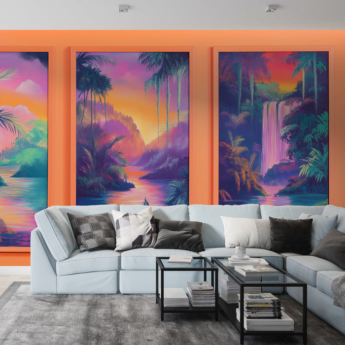Tapet peisaj imitație masă | Scene vibrante ale naturii exotice