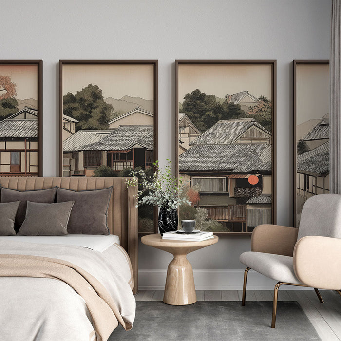 Papel pintado tableau imitation | Paisaje urbano con casas japonesas tradicionales