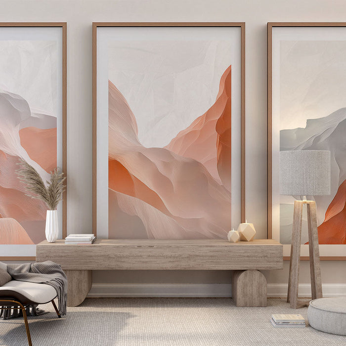 Tapetti-imitaatiopöytä | Abstraktit maisemat okran ja pehmeiden sävyjen kanssa