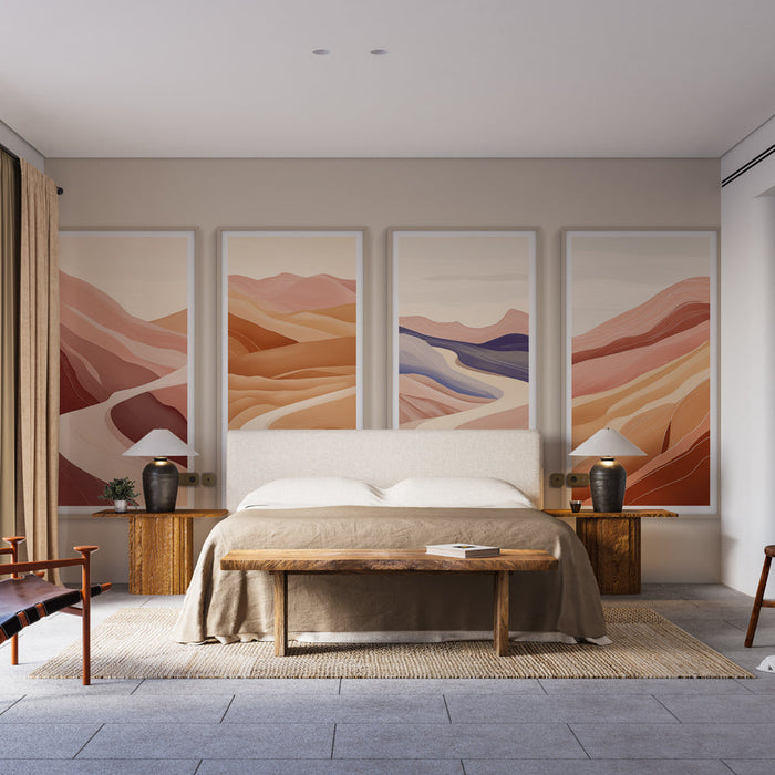 Tapete tableau imitation paysages abstraits | Ondulations et couleurs chaudes évoquant des paysages désertiques