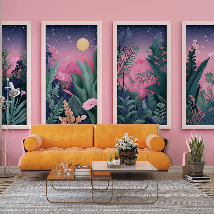 Tapetti taulu jäljitelmä | Kukkaismaisemat tähtitaivaan hämärässä