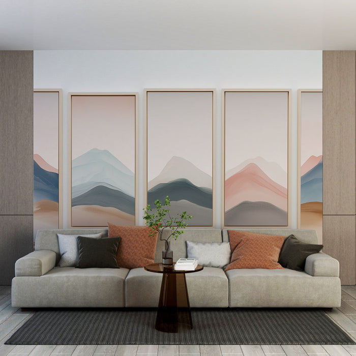 Fototapet boyama taklidi | Yumuşak pastel tonlarında dağ manzaraları
