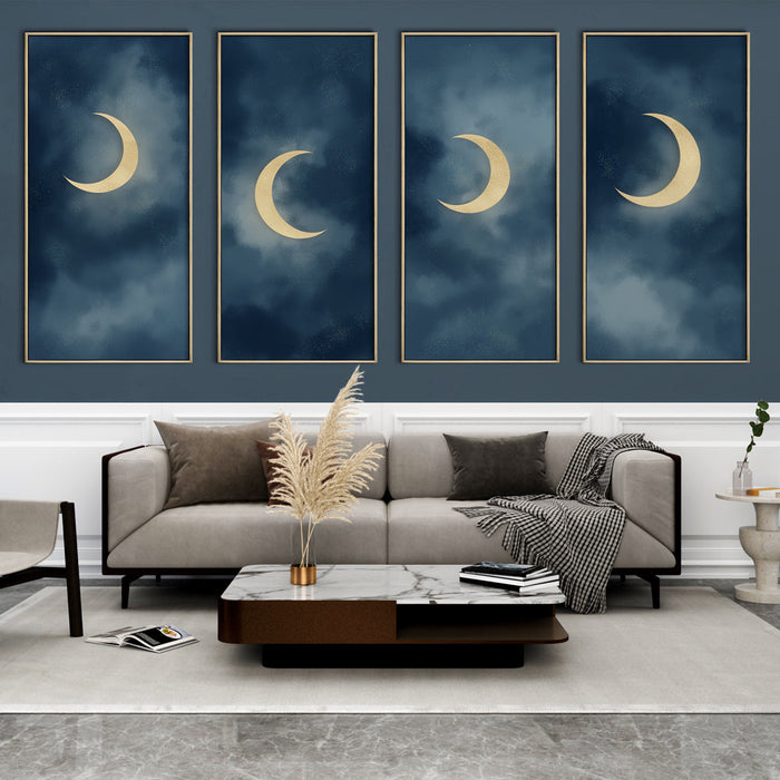 Fototapet bord etterligning | Månefaser på nattlig skyet bakgrunn