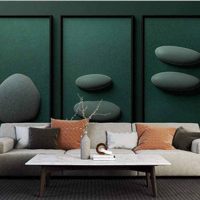 Carta da parati con imitazione di pietra | Trattamento testurizzato e pietre stilizzate su sfondo verde