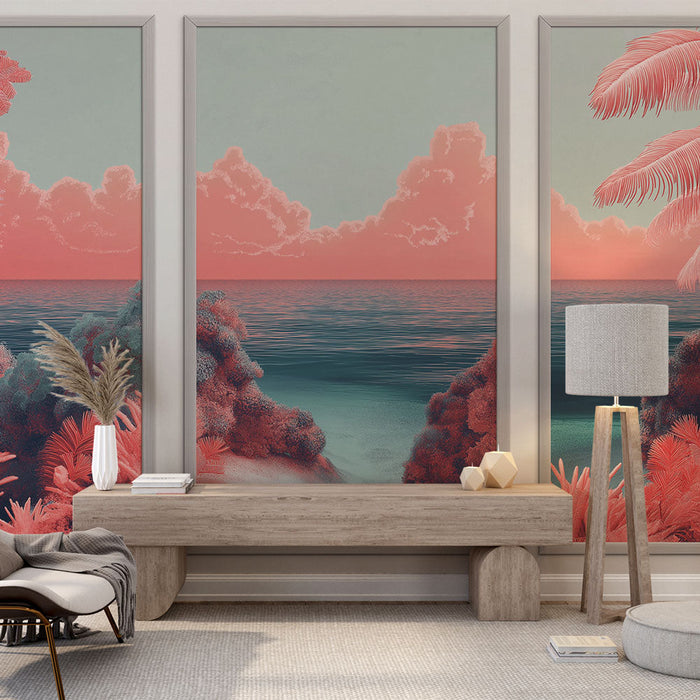 Fototapet taklidi masa | Renkli bitki örtüsü ile tropikal plaj