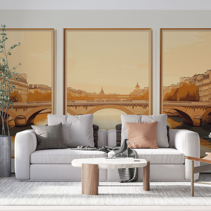 Papel pintado imitación mesa | Puente sobre el Sena en París al atardecer