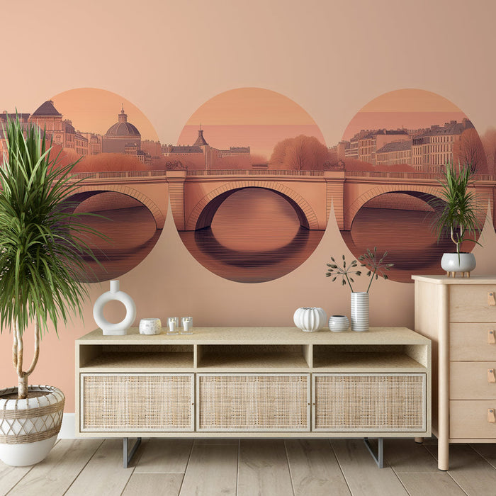 Tapet imitație masă | Poduri elegante la apus în Paris