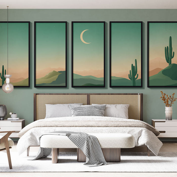 Fototapet slika imitacija | Pustinjska scena u sumrak s kaktusom i mjesecom