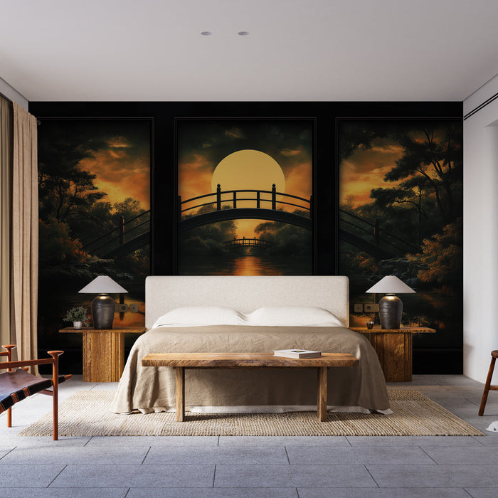 Fototapete taklidi masa | Gün batımında bir köprüde huzurlu sahne