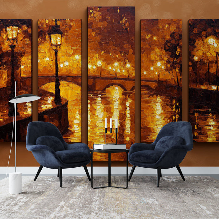 Fototapeet jäljenduslaud | Valgustatud silla romantiline stseen hämarikus