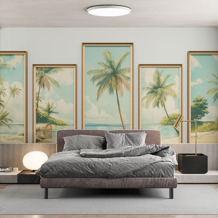 Fototapet tropisk scene med palmer og strande