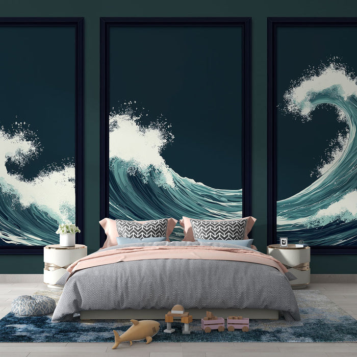 Fototapet maleri imitation bølger | Dynamiske bølger på en mørk baggrund