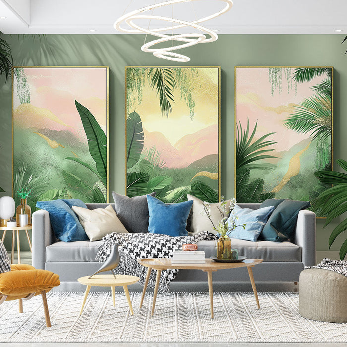 Carta da parati tropicale | Scene tropicali con motivi di lussureggianti fogliame