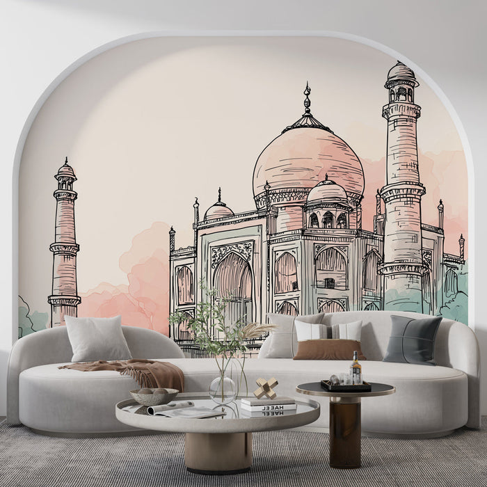 Carta da parati Taj Mahal | Delicata illustrazione del famoso monumento indiano