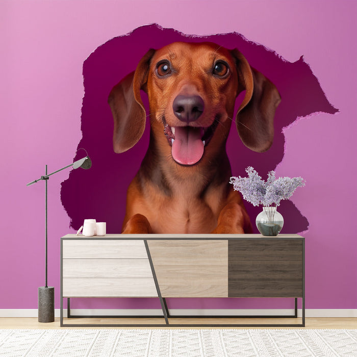 Mural Wallpaper dachshund | 3D coming out of the wall