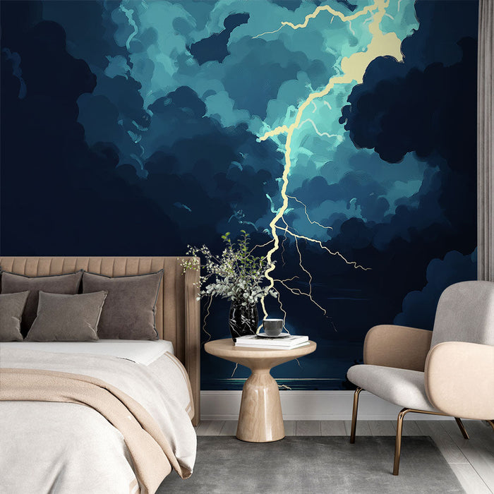 Tapeta burza | Jasne błyskawice pośród ciemnych chmur
