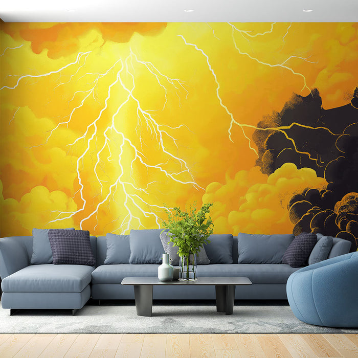 Tapeta burza elektryczna | Płonące niebo z jasnymi błyskawicami