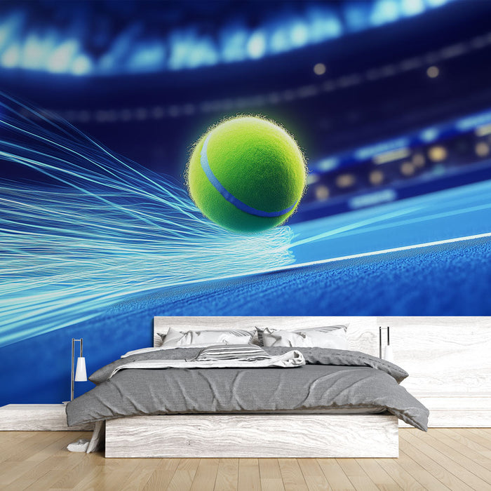 Fototapet tenis hareket halinde | Fototapet dinamik tenis topu mavi kortta