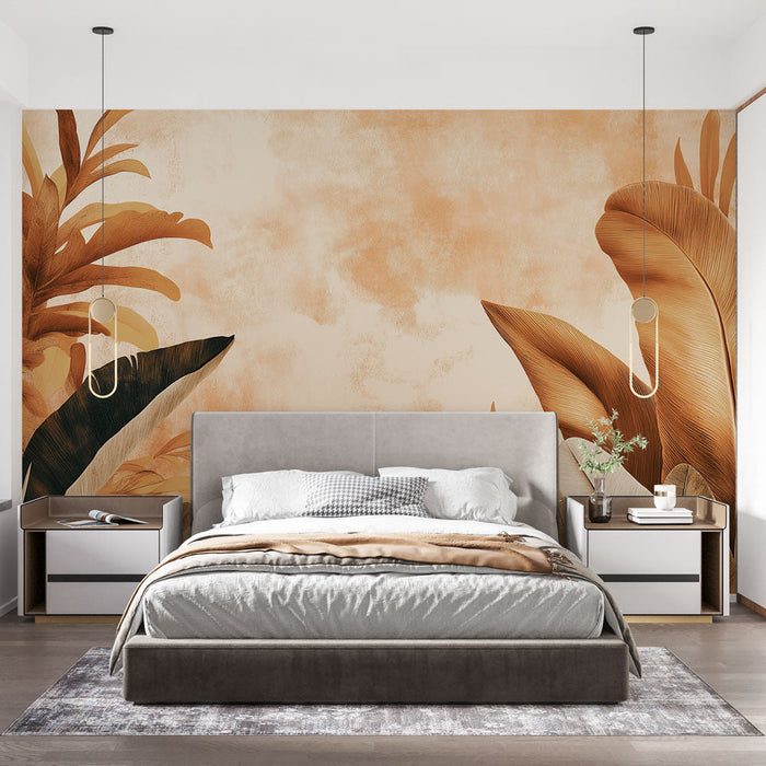 Tapeta terracotta | Tropikalne liście w odcieniach terracotty