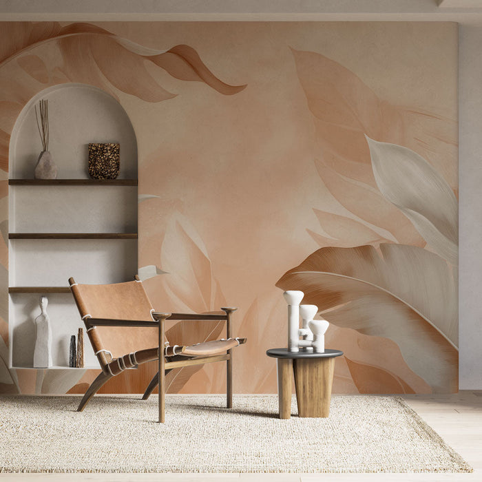 Tapetti terracotta | Hienovaraiset lehdet ja pehmeät sävyt