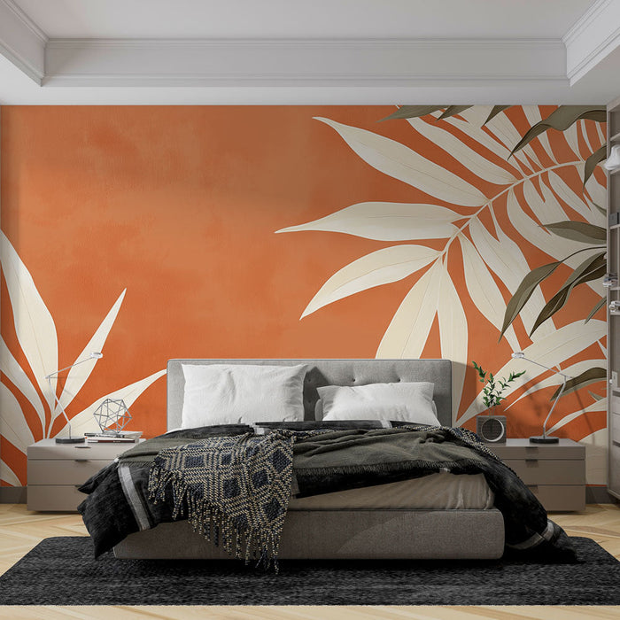 Fototapet kiremit | Kiremit arka plan üzerinde narin yapraklar