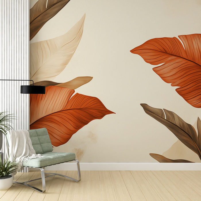 Ταπετσαρία τοίχου terracotta | Κομψά φύλλα σε ζεστούς τόνους