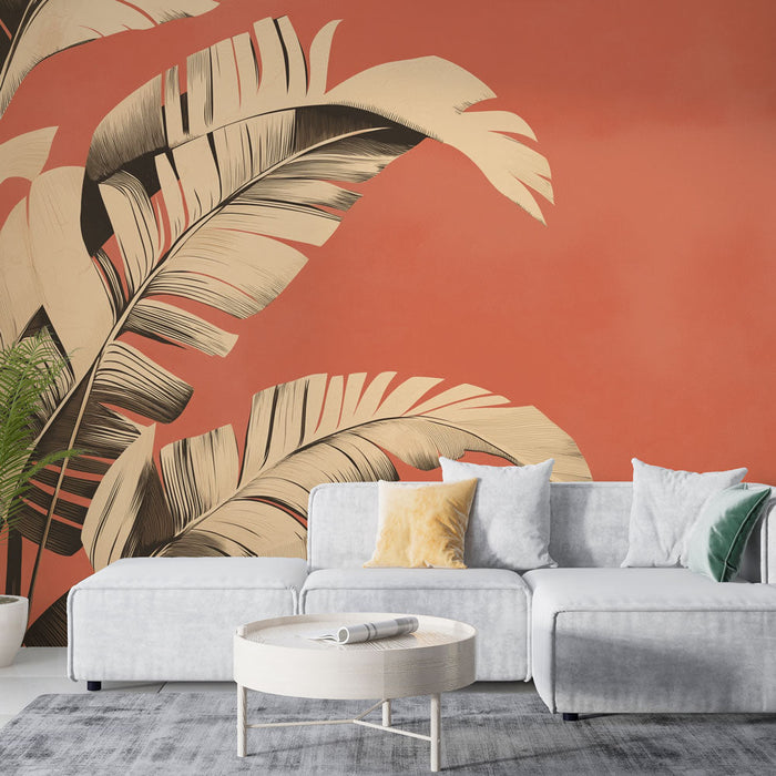 Fototapet terracotta | Eksotiske blader på varm bakgrunn