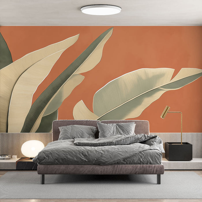 Fototapet terracotta | Store blader på terracotta bakgrunn