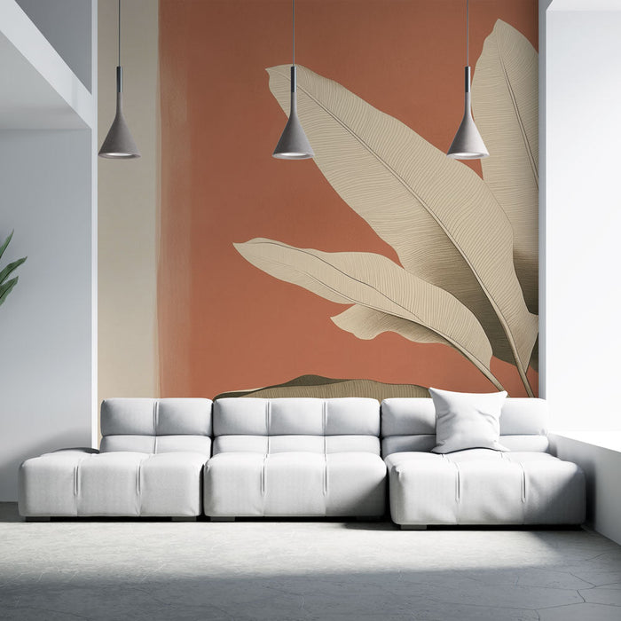 Fototapet tuğla rengi | Tuğla rengi zemin üzerinde yapraklar