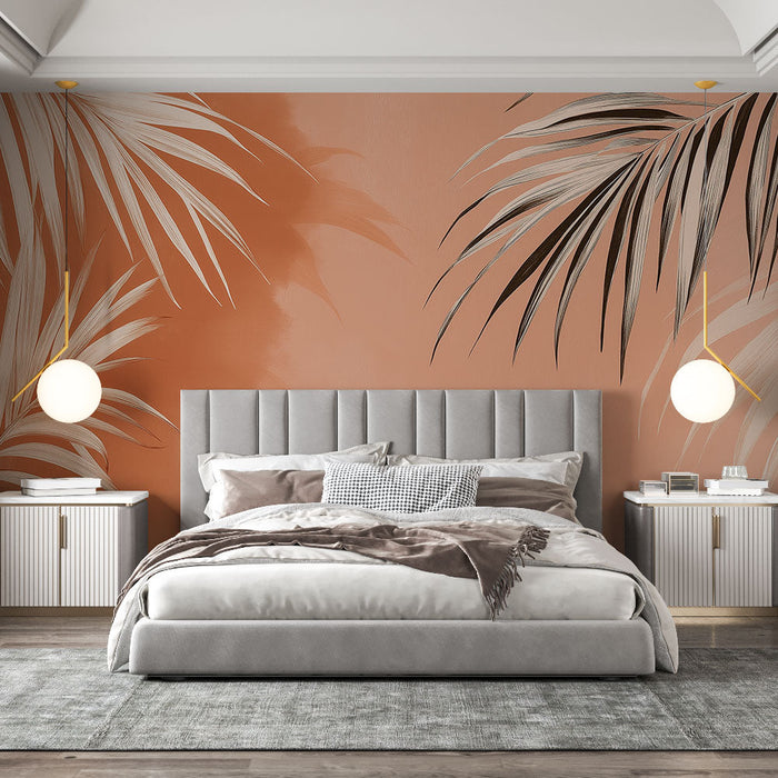 Tapeta terakota | Tropikalne liście na delikatnym tle