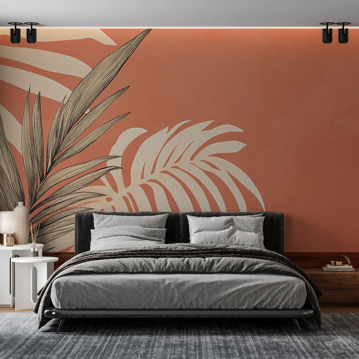 Тапет теракота | Елегантен тропически листен модел