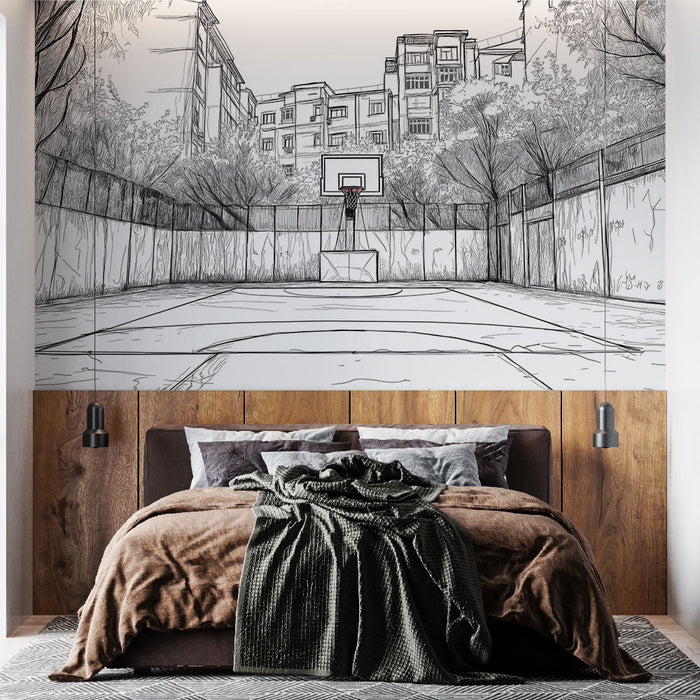 Mural Wallpaper basketball-court | Urban Environment Illustration