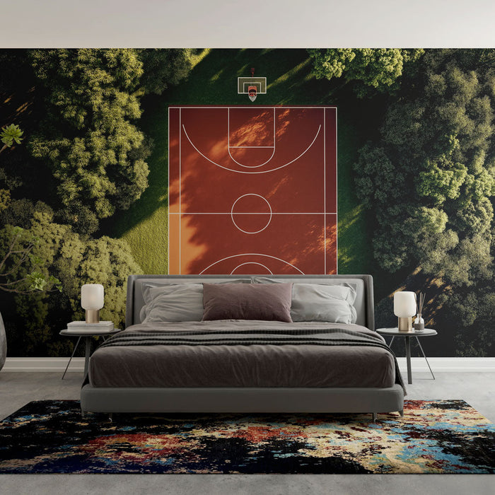 Mural Wallpaper basketball court | Utendørs bane omgitt av natur