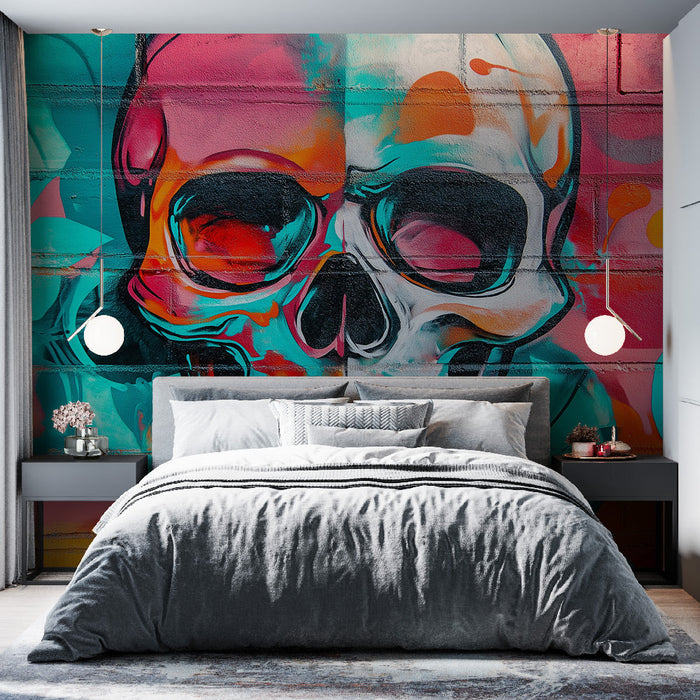 Mural Wallpaper lobanja | Turkizno modra in svetle barve