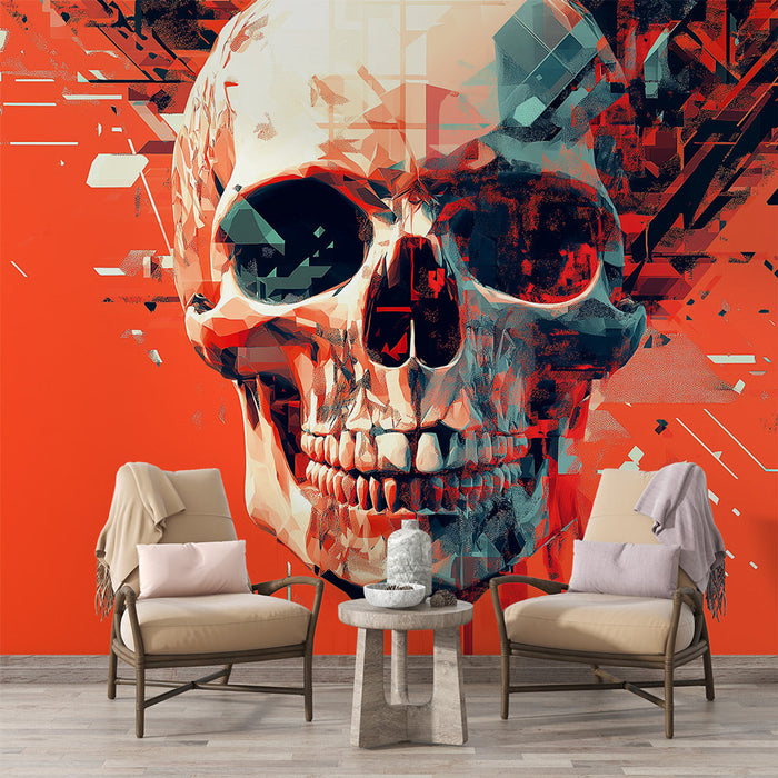 Fototapet skull-head | Geometrisk på rød baggrund