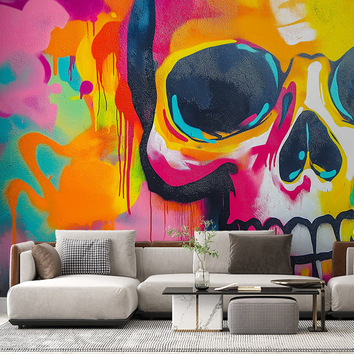 Tapet cap de craniu | Graffiti în culori vii