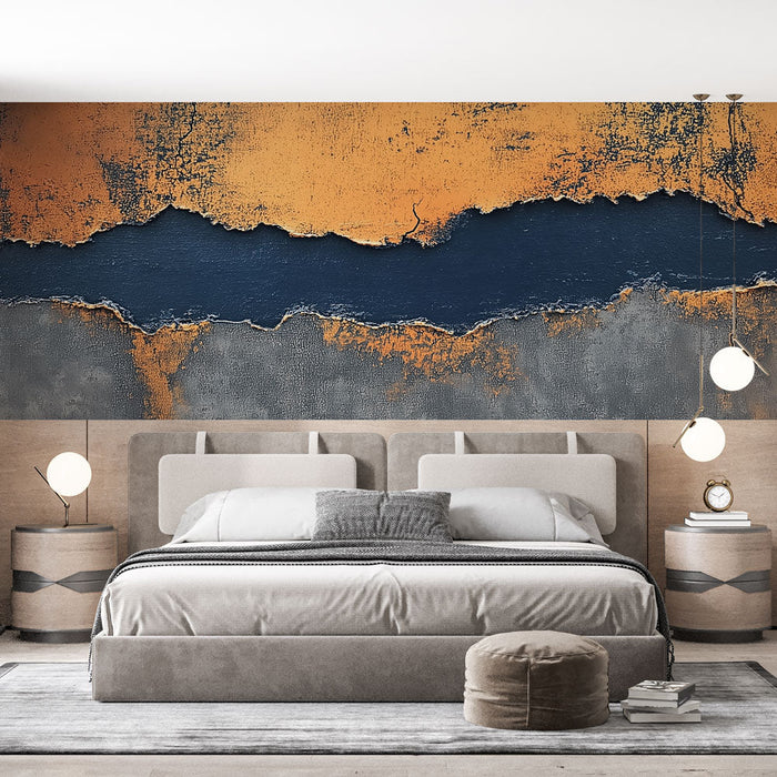 Mural Wallpaper concrete texture | Geometric pattern with shades of orange and blue