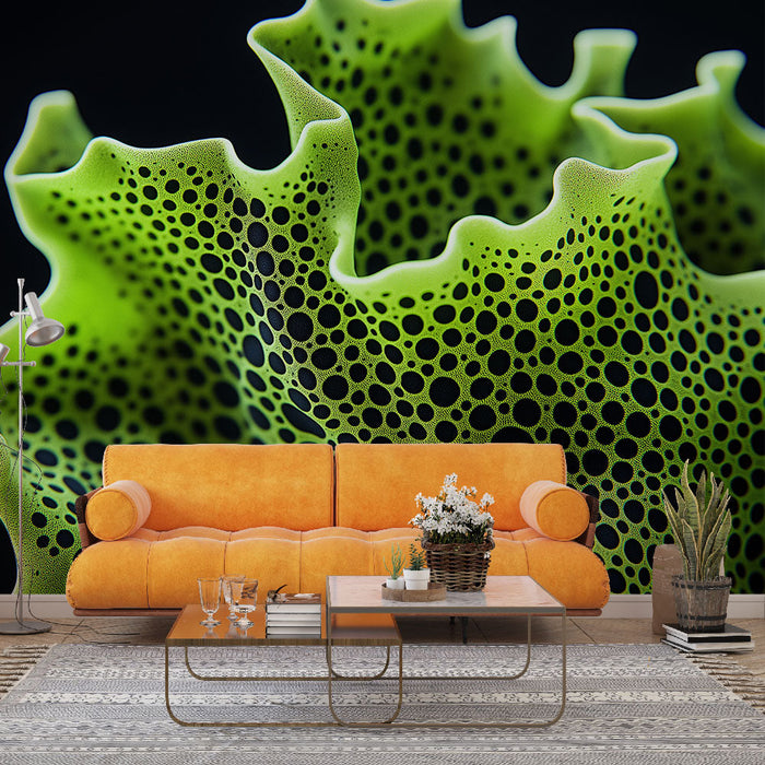 Foto Behang organische textuur | Groen en zwart bladpatroon