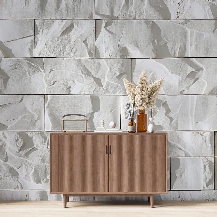 Papel de parede textura de pedra | Efeito de parede de pedra branca com relevos