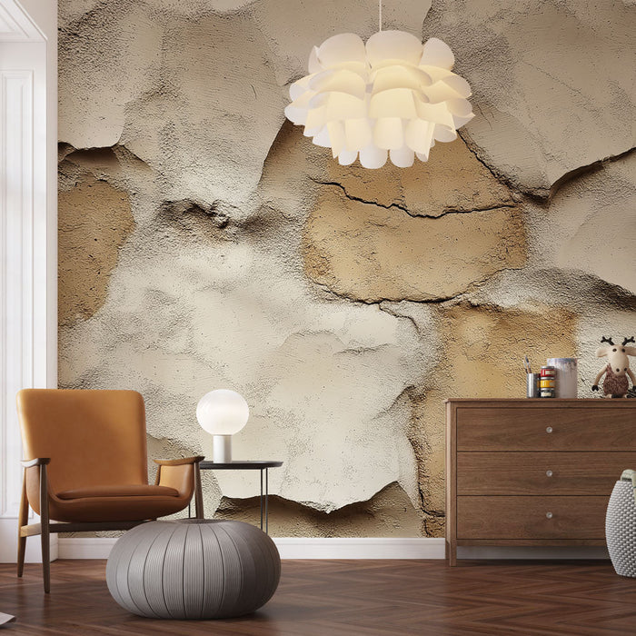 Carta da parati texture di pietra | Motivo a parete in stucco cremoso e beige
