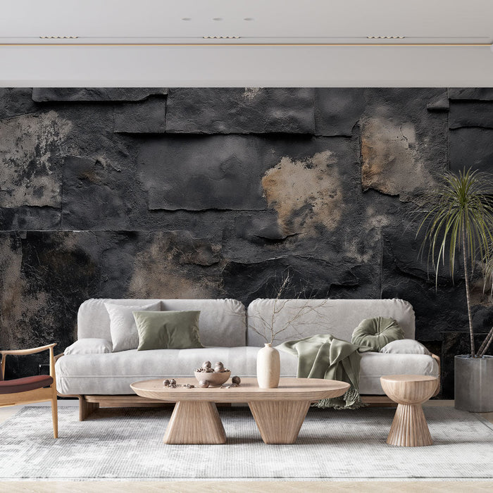 Тапет текстура на камък | Стена в черен шист с оттенъци на теракот